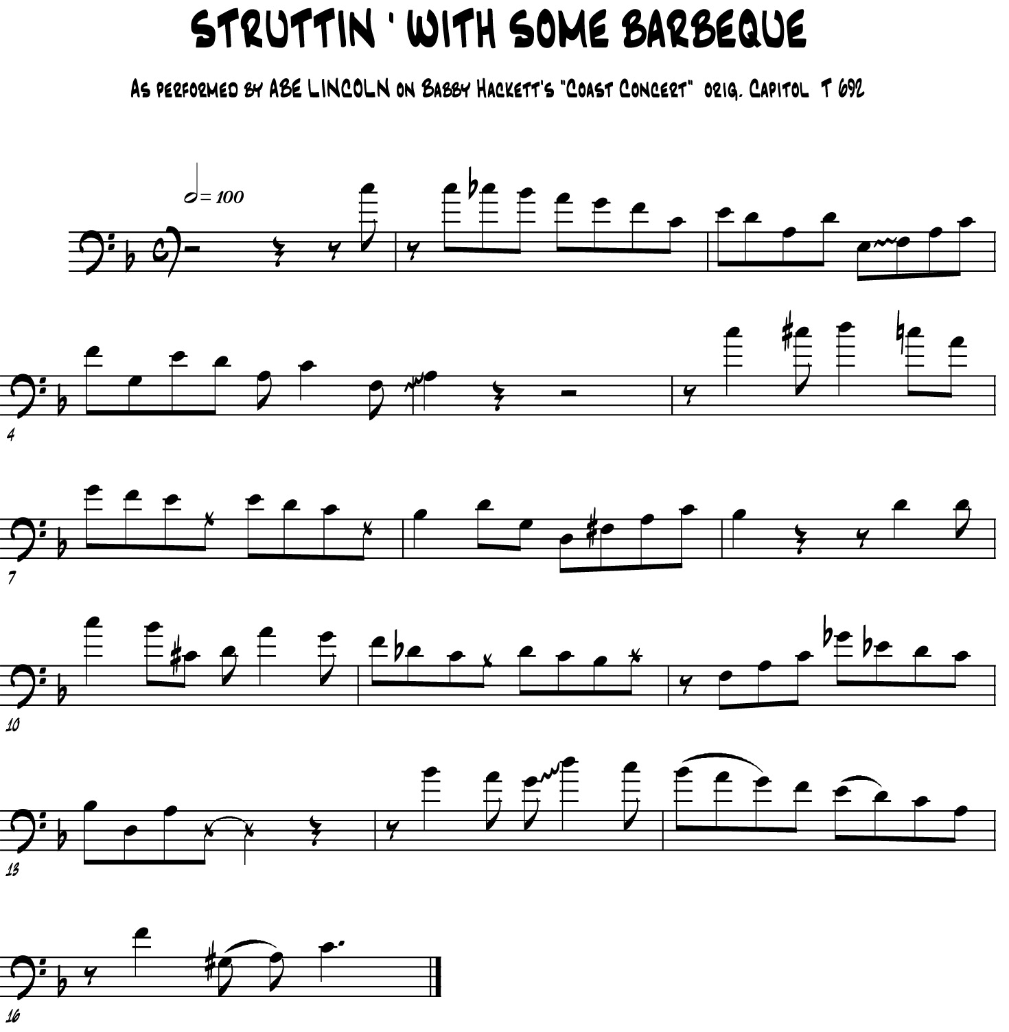 Struttin' With Some BBQ — transcription